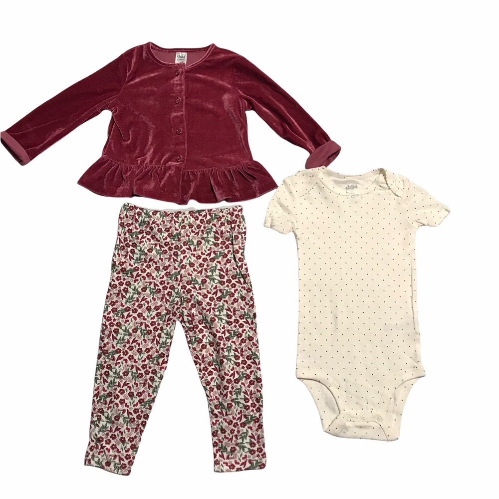 Child of Mine by Carters Baby Girls 3 Pc Outfit Cardigan Bodysuits‎ Leggings 18M